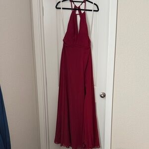 Elegant Burgundy Halter Maxi Dress - AZAZIE